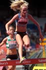 Eilish McColgan on her way to winning the 3000 metres steeplechase at the Sainsbury's British Championships, Birmingham.